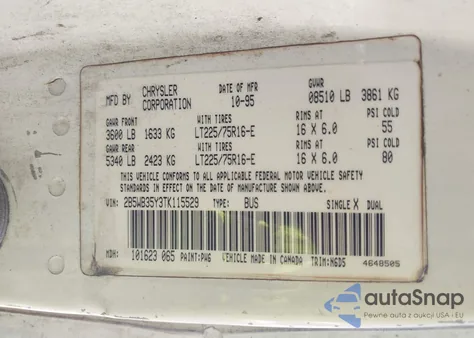 1996 Dodge Ram Wagon B3500 from USA, damaged, VIN 2B5WB35Y3TK115529